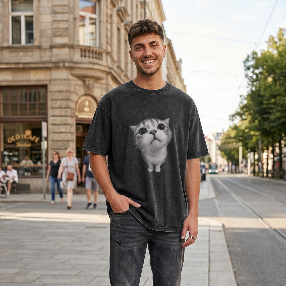 Acid Washed Heavy Oversize Tee BY189 (Cat)