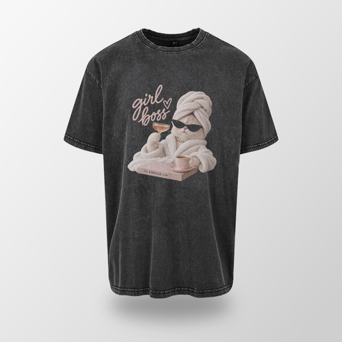 Acid Washed Heavy Oversize Tee BY189 (Girl boss)