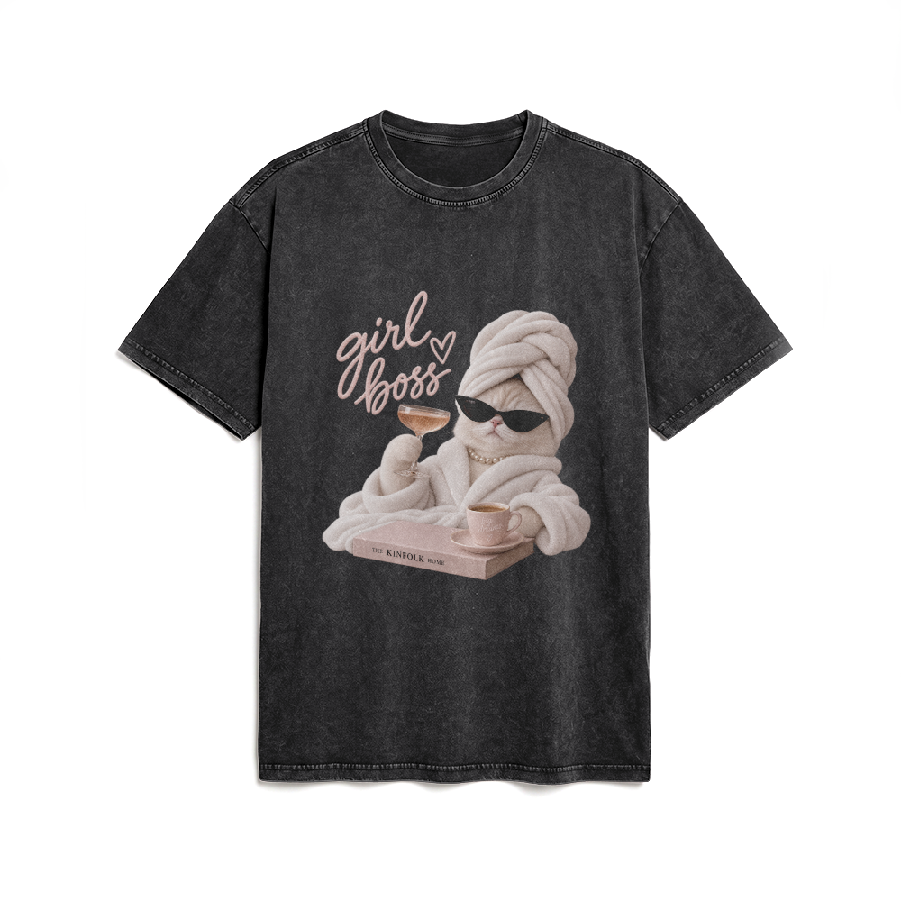 Acid Washed Heavy Oversize Tee BY189 (Girl boss)