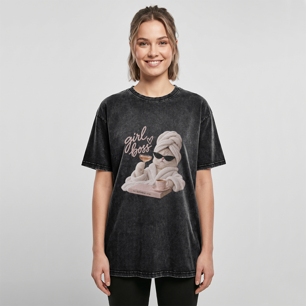 Acid Washed Heavy Oversize Tee BY189 (Girl boss)
