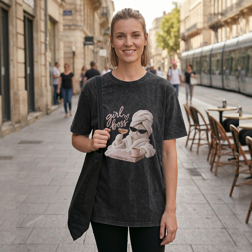 Acid Washed Heavy Oversize Tee BY189 (Girl boss)